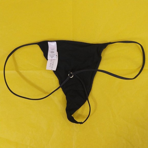 Vintage 2002 RARE VICTORIA'S SECRET SMOOTH V STRING PANTIES Black M NWT - Picture 2 of 8